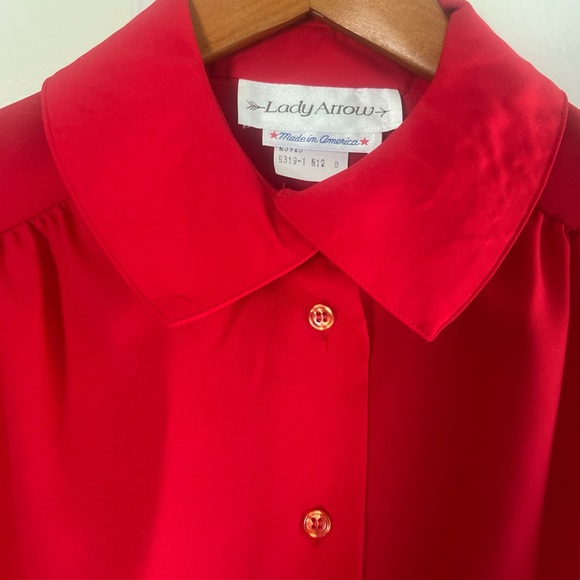 Vintage Red button front blouse. Length 24” width 18”. 100% polyester - Picture 2 of 5